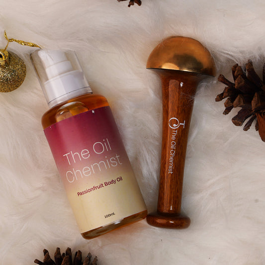 Fruity Fresh Body Massage Combo | Passionfruit Body Oil & Kansa Wand for Smooth, Moisturized Skin & Relaxation